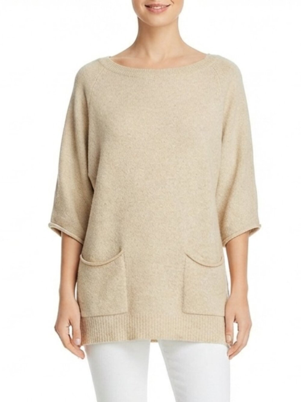 BCBG Dolman Sleeve "Light Heather" Wool Blend Sweater w/Pockets- Sz. Sm